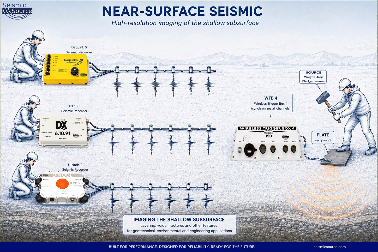Near surface seismic field equipment